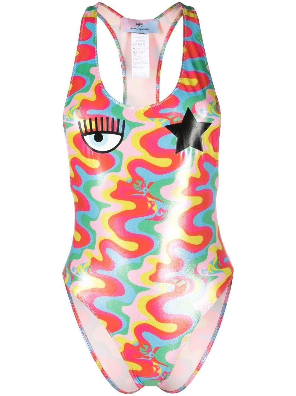 abstract-print racerback one-piece