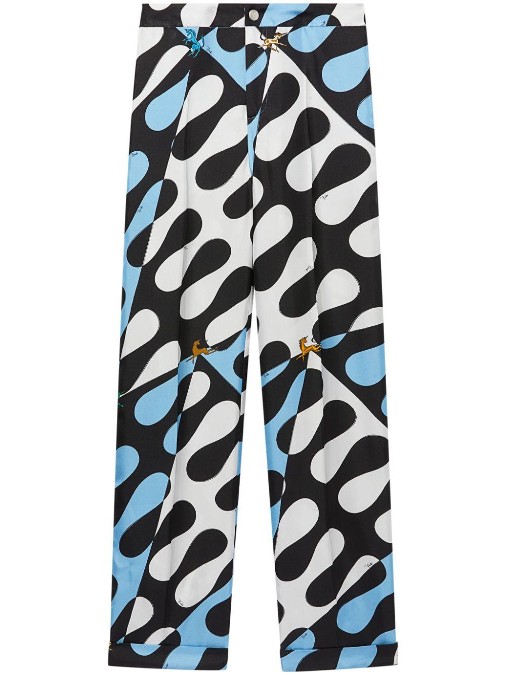 Leocorno-print silk trousers 