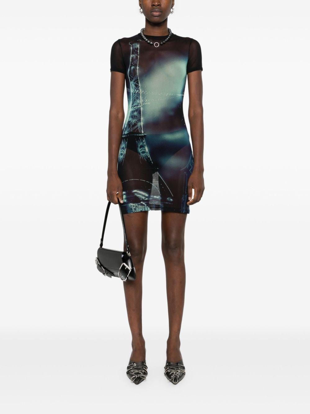 Pigalle-print mesh mini dress