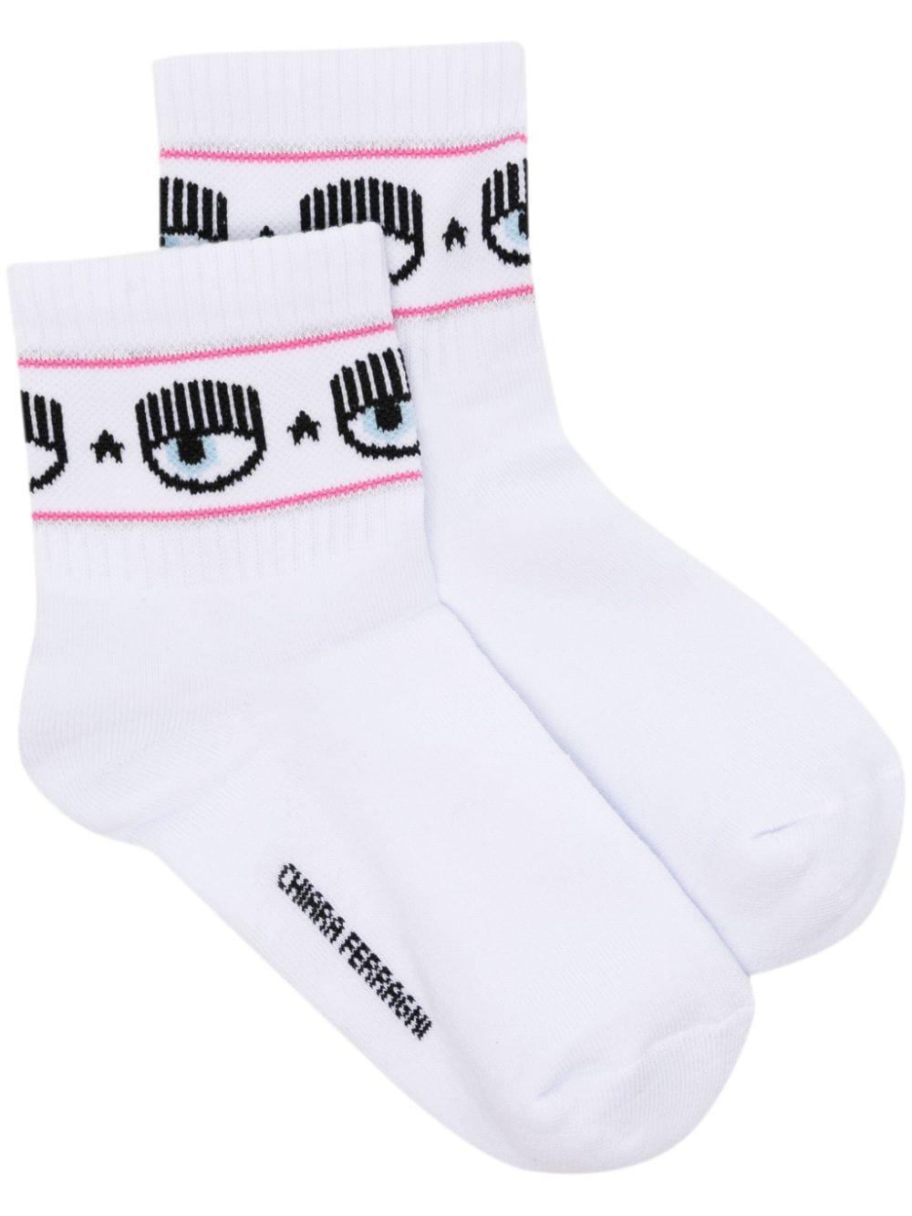 Eyelike-motif intarsia-knit socks