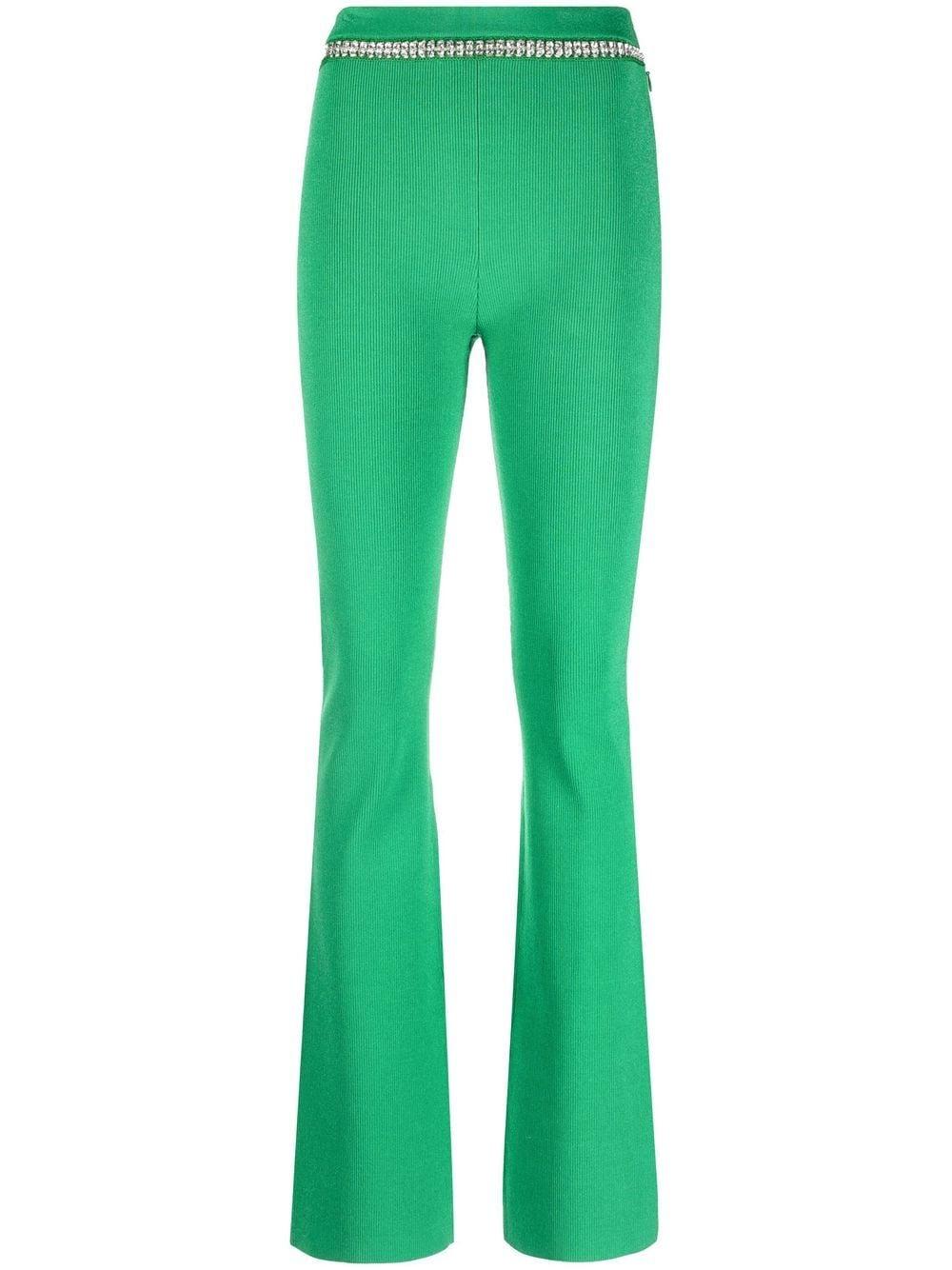 rhinestone-embellished ribbed-knit flared trousers