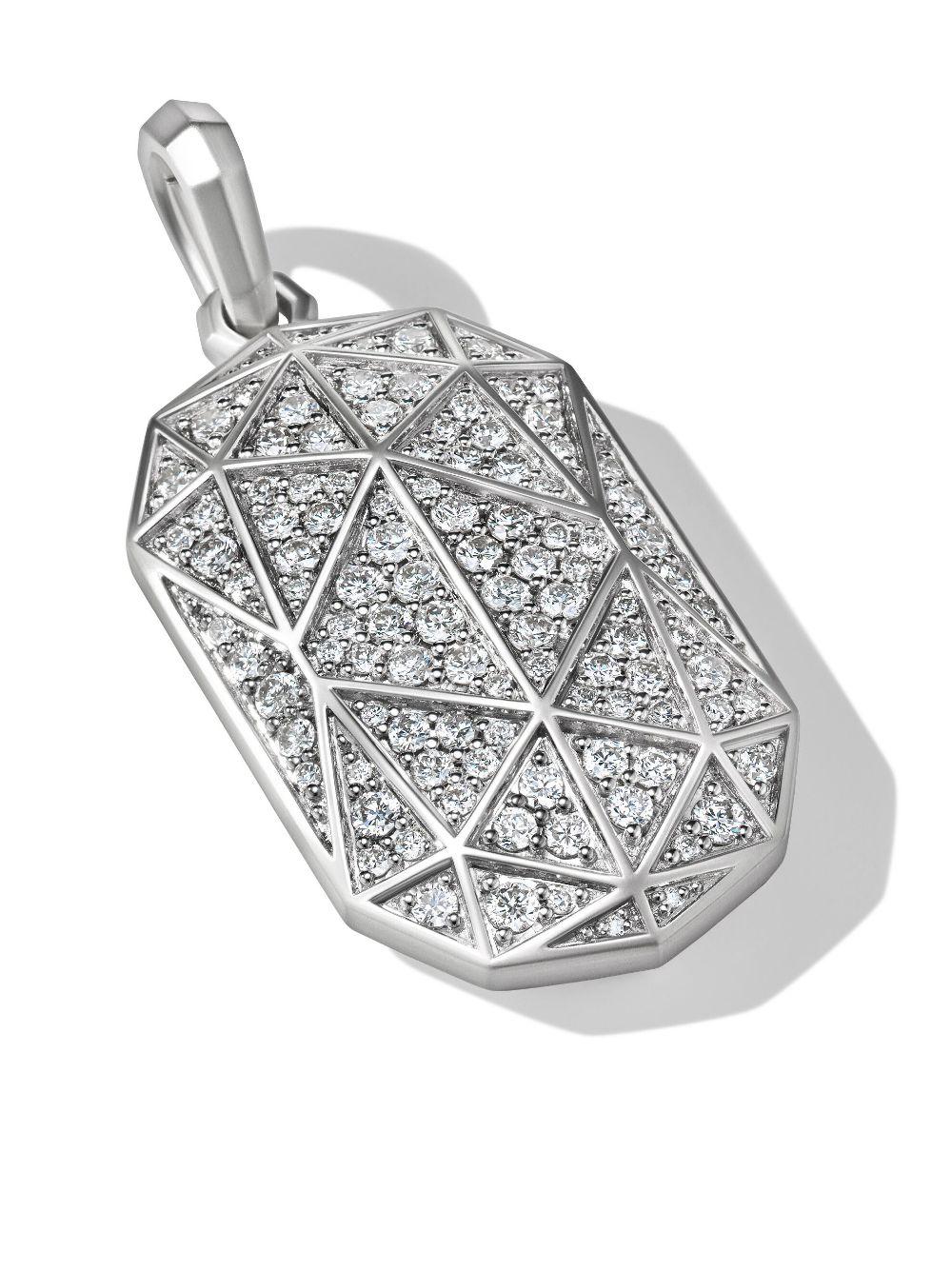 Torqued sterling silver diamond tag pendant