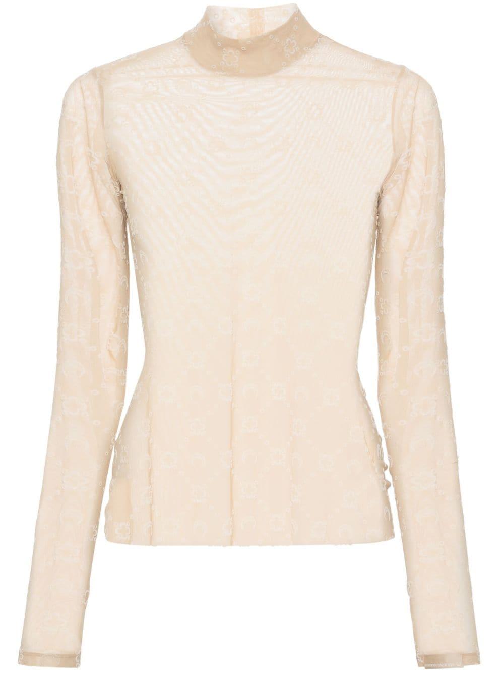 Neutral Moonogram Flock Mesh Top