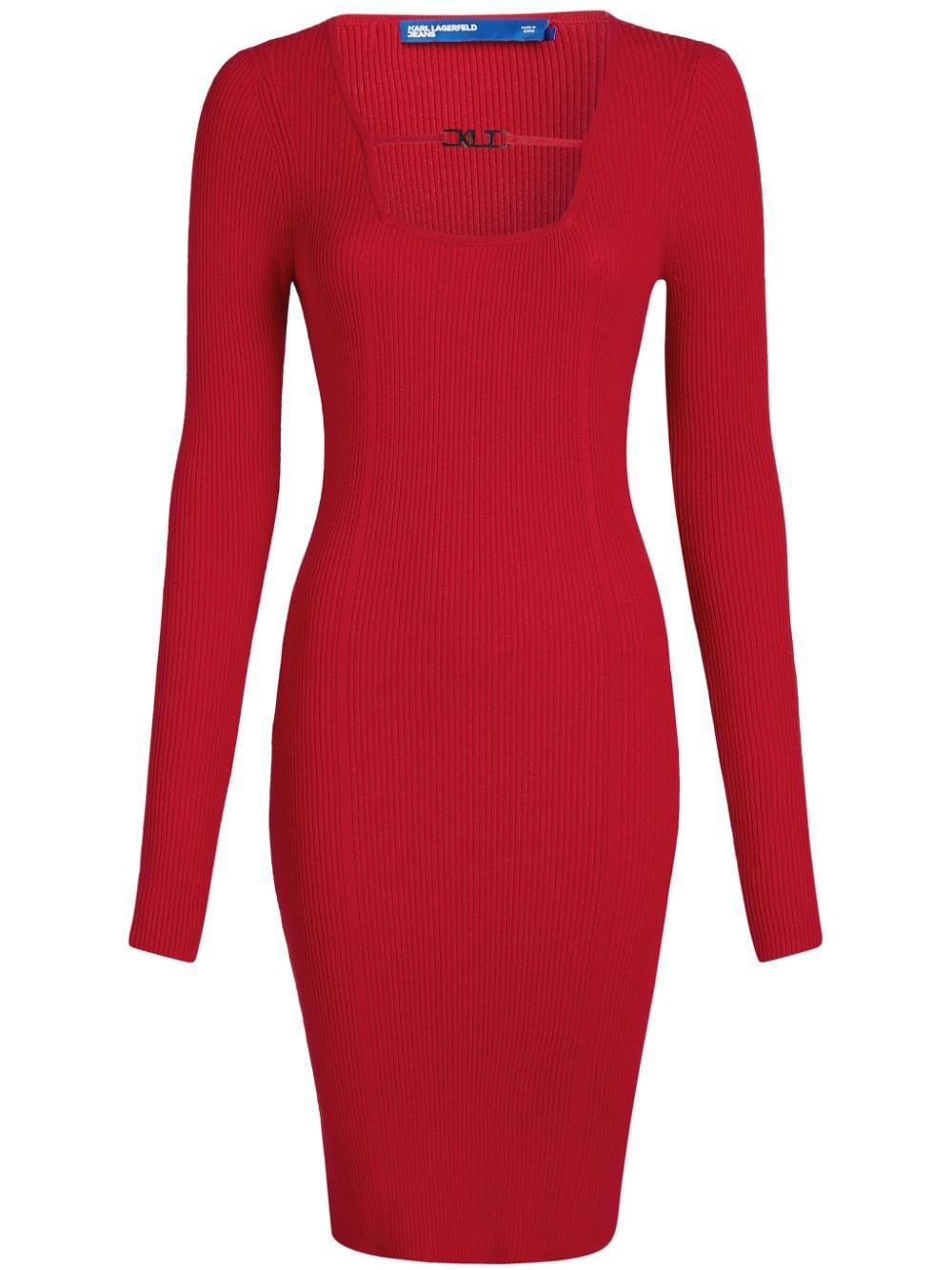 square-neck knitted midi dress