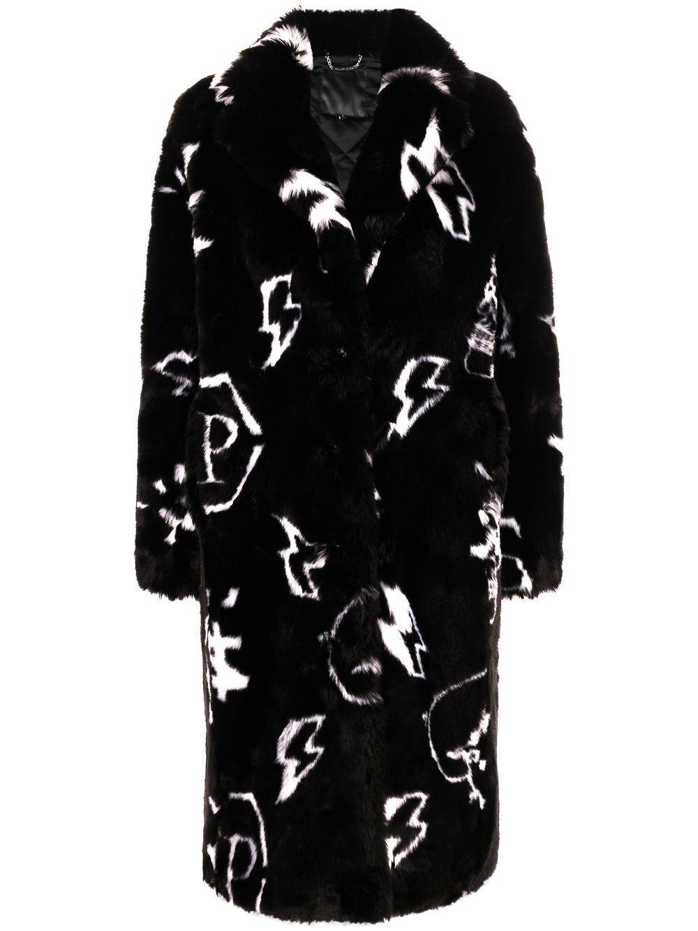 monogram faux fur coat