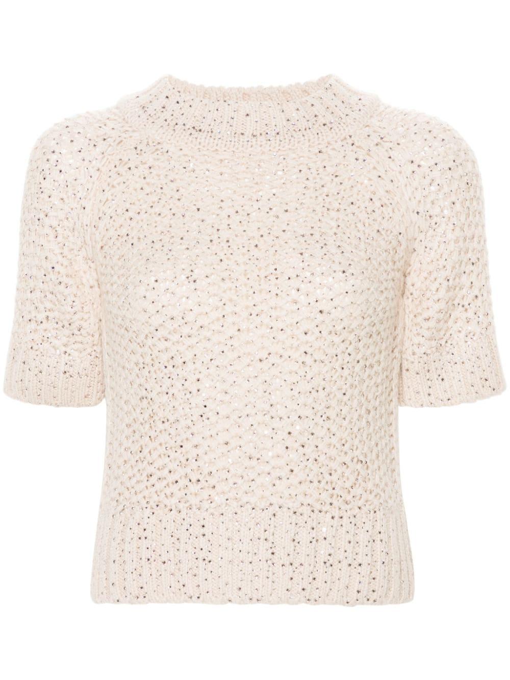 crystal-embellished mock-neck top