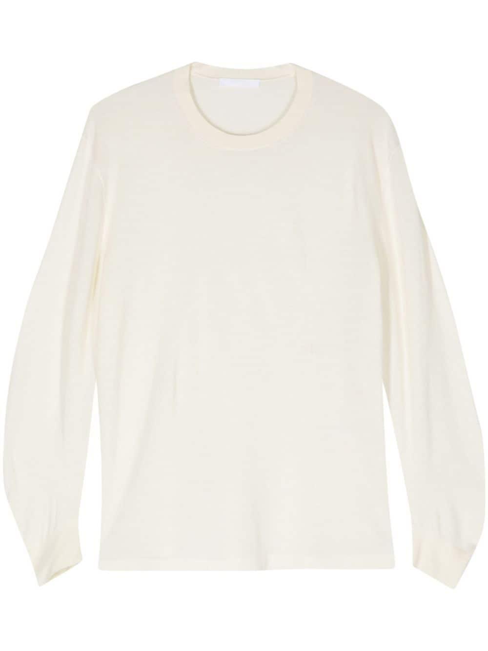 curve-sleeve fine-knit jumper