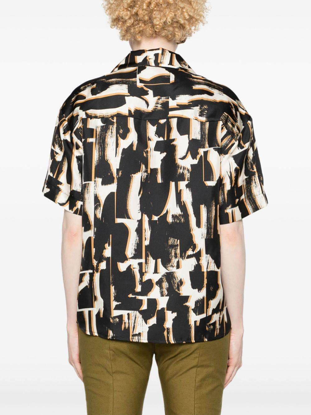 brown abstract-print silk shirt