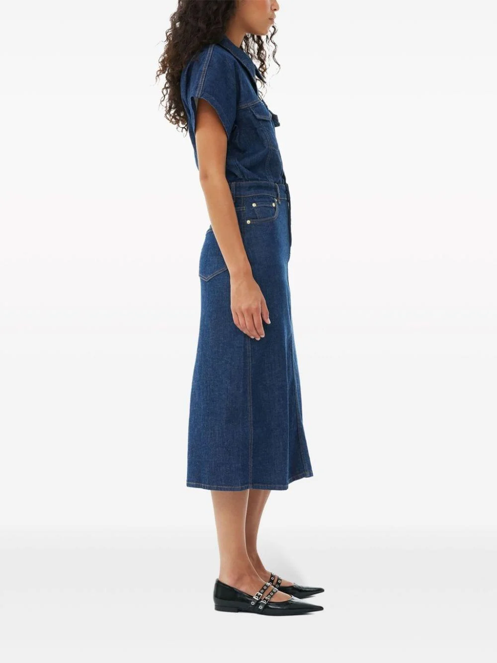 Rose denim midi dress