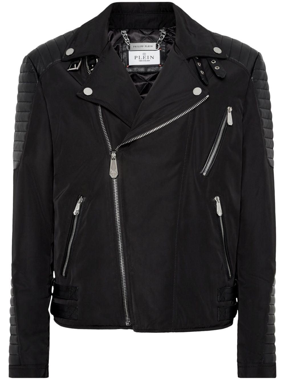 padded-detail leather biker jacket