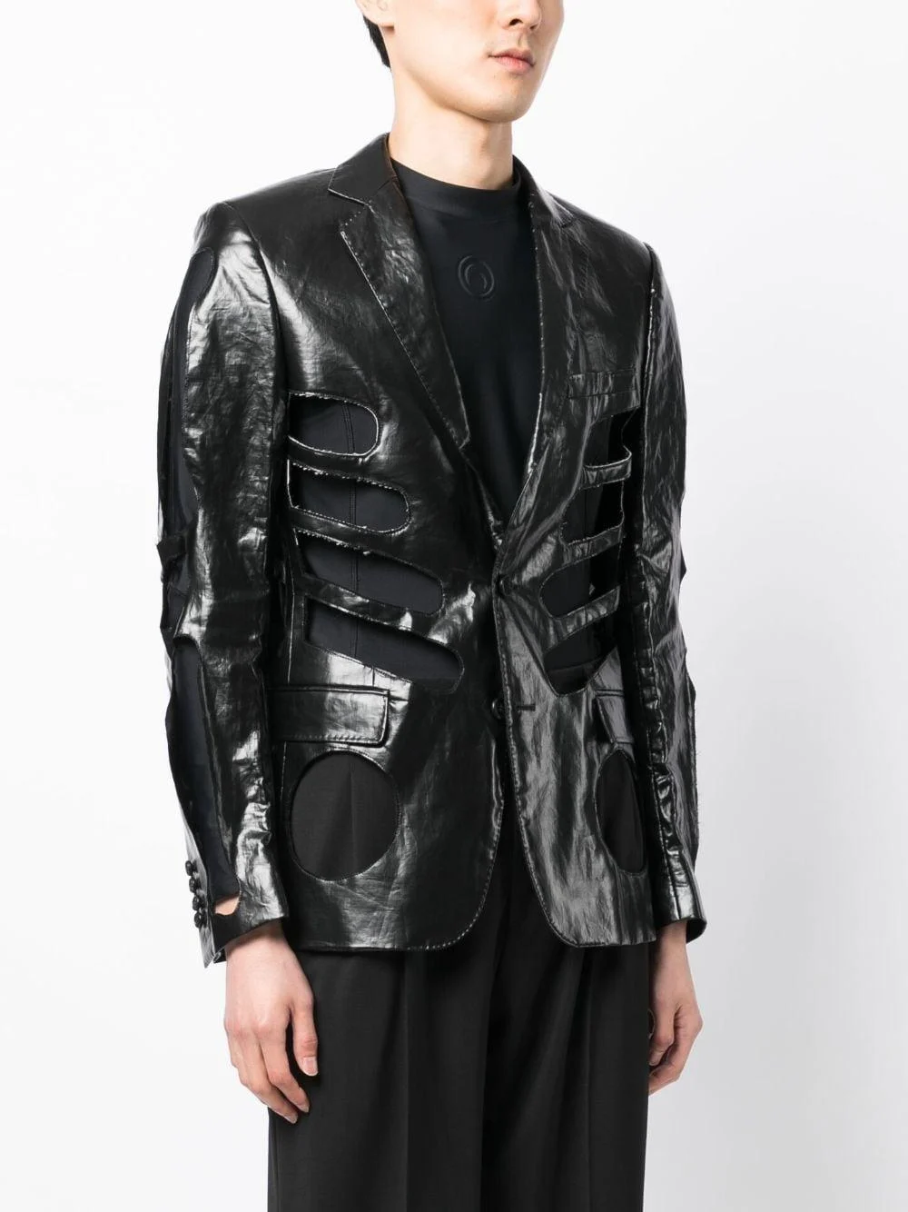 cut-out shine-finish jacket