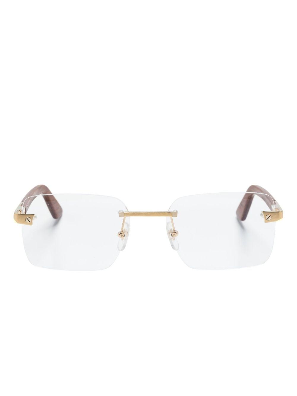 rimless rectangle-frame glasses