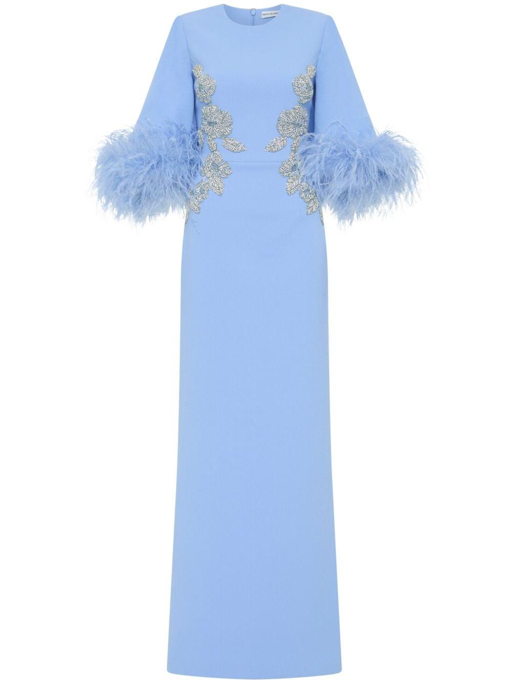 Juliana feather-cuff embroidered gown