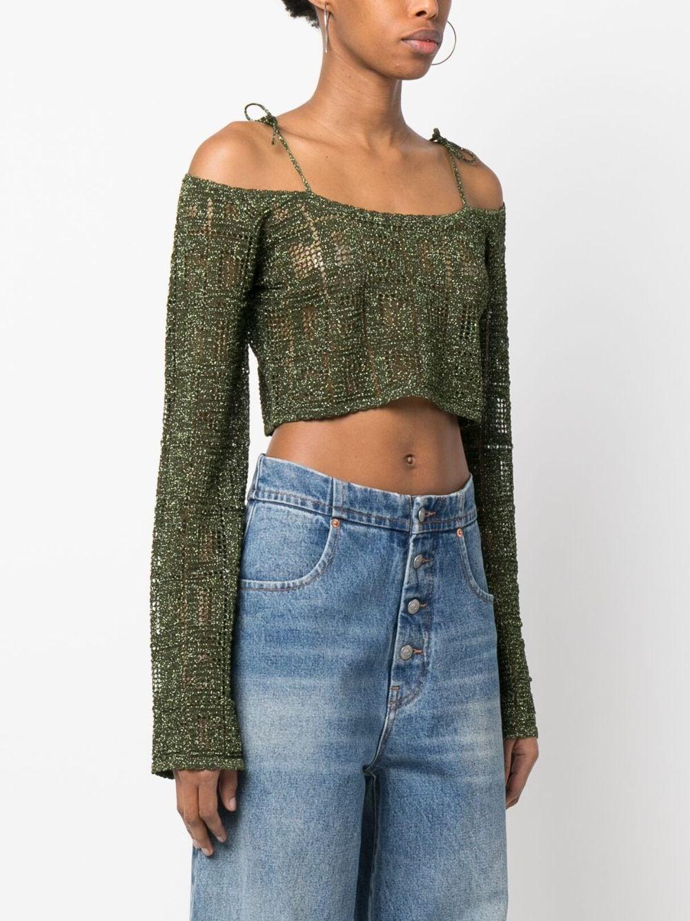 off-shoulder macramé crop top