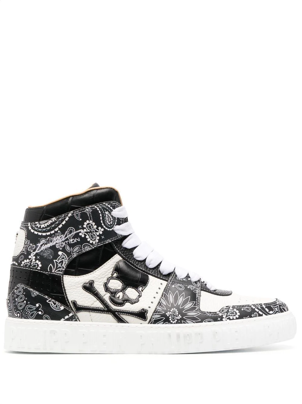 paisley-print high-top leather sneakers