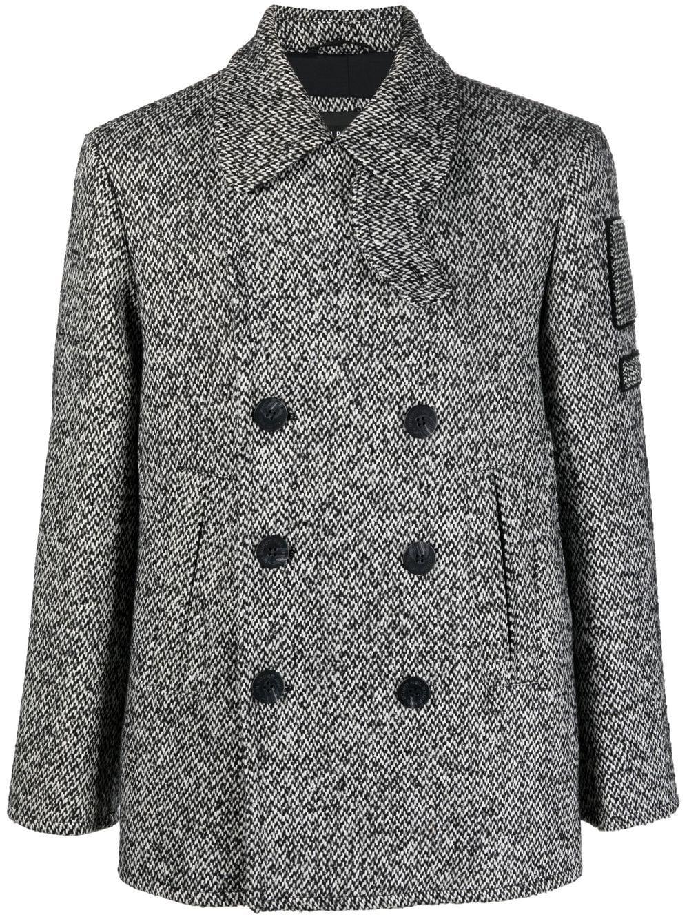 double-breasted tweed coat