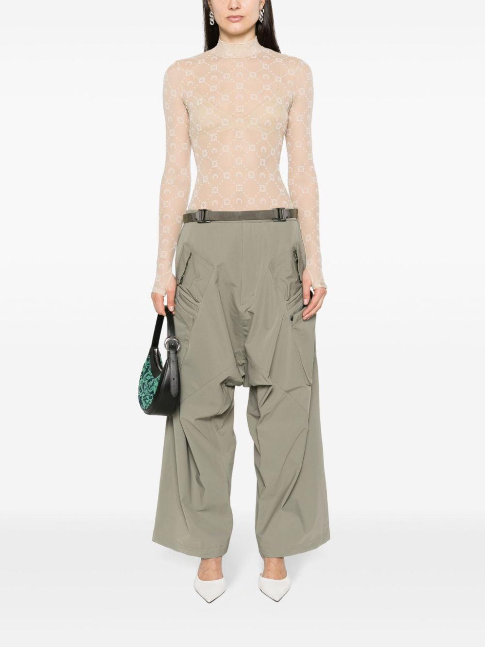 Neutral Moonogram Flock Mesh Top