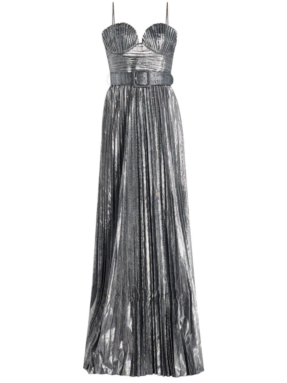 belted metallic gown