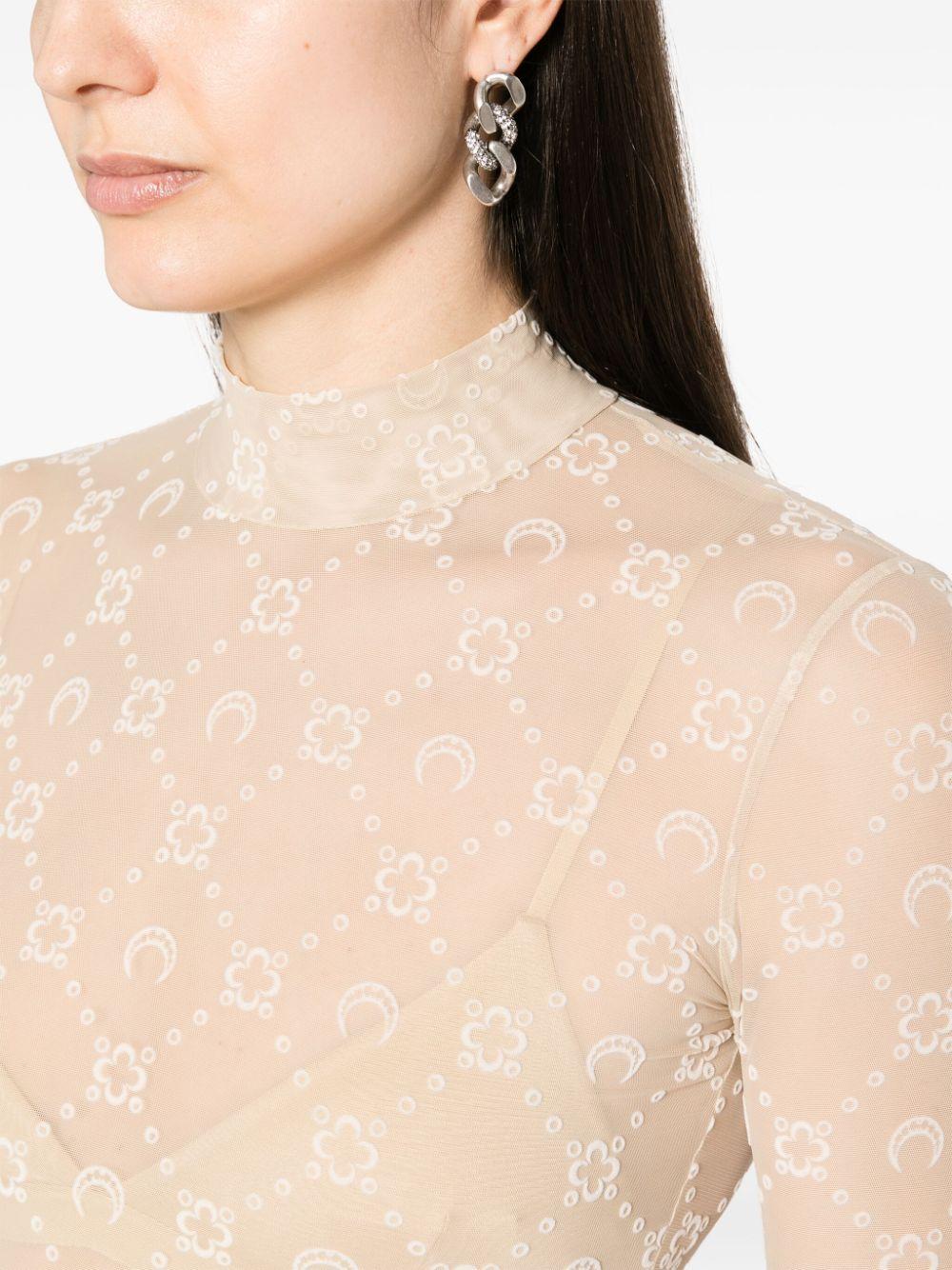 Neutral Moonogram Flock Mesh Top