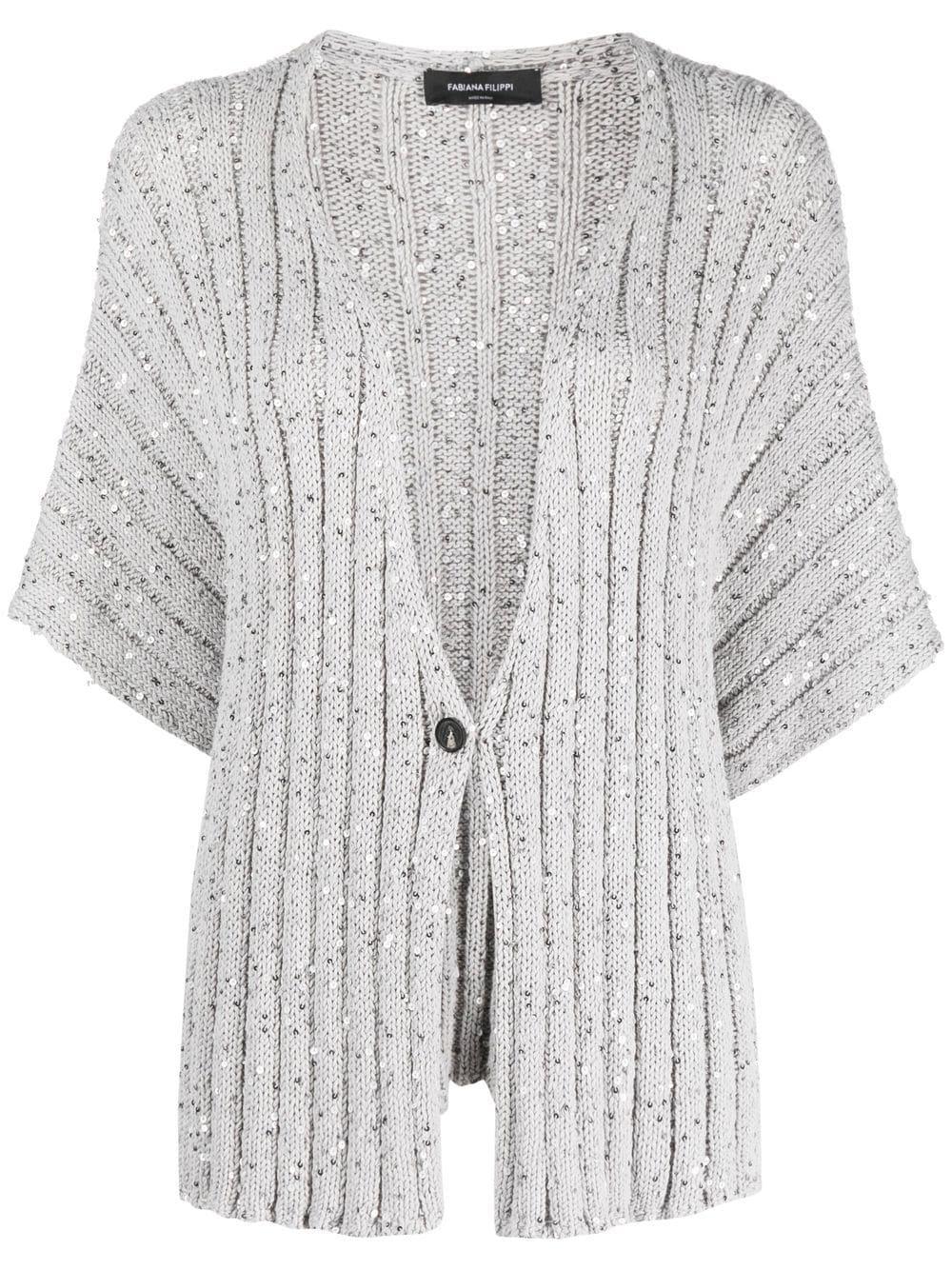 sequin-embellished ribbed-knit cardigan