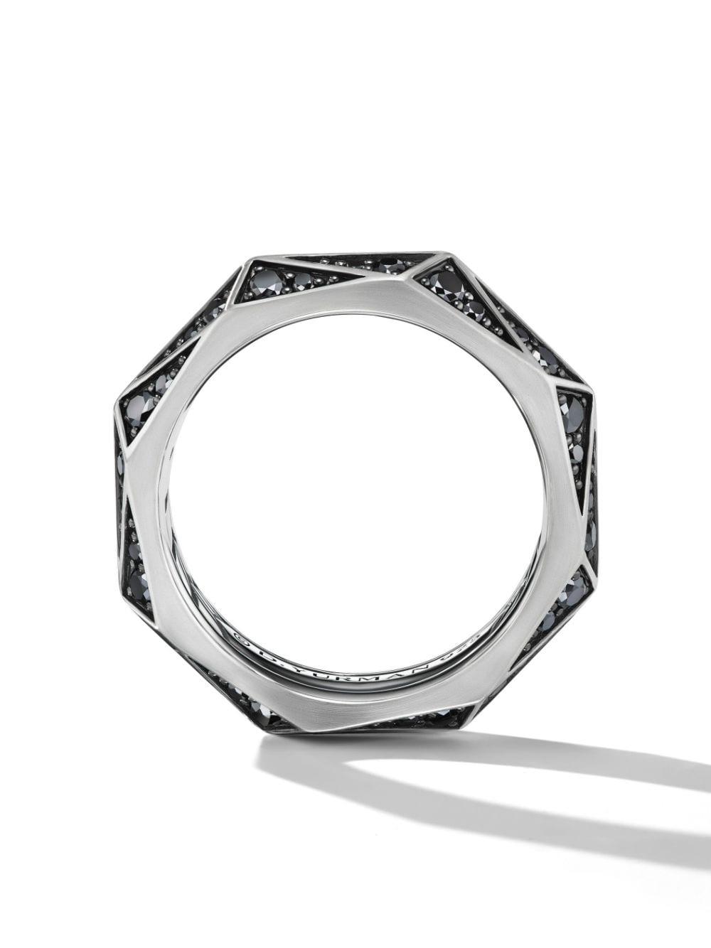 Torqued sterling-silver black diamond ring