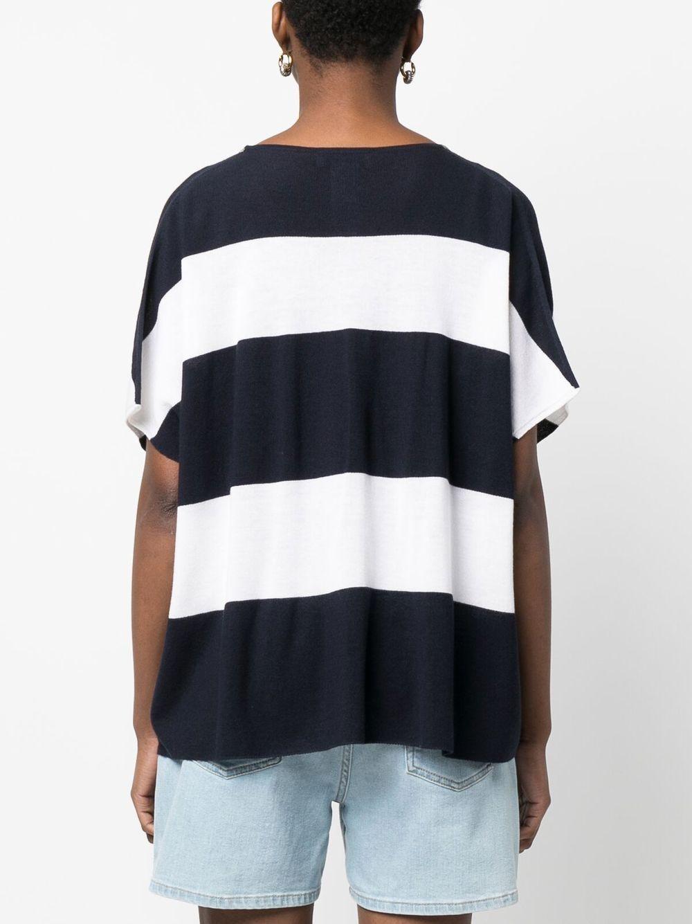 bead-embellished striped knitted T-shirt