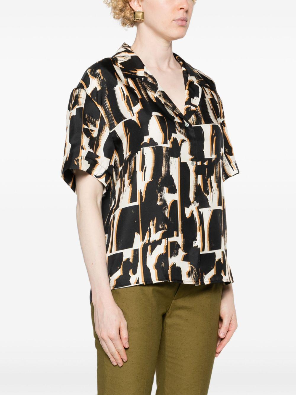 brown abstract-print silk shirt