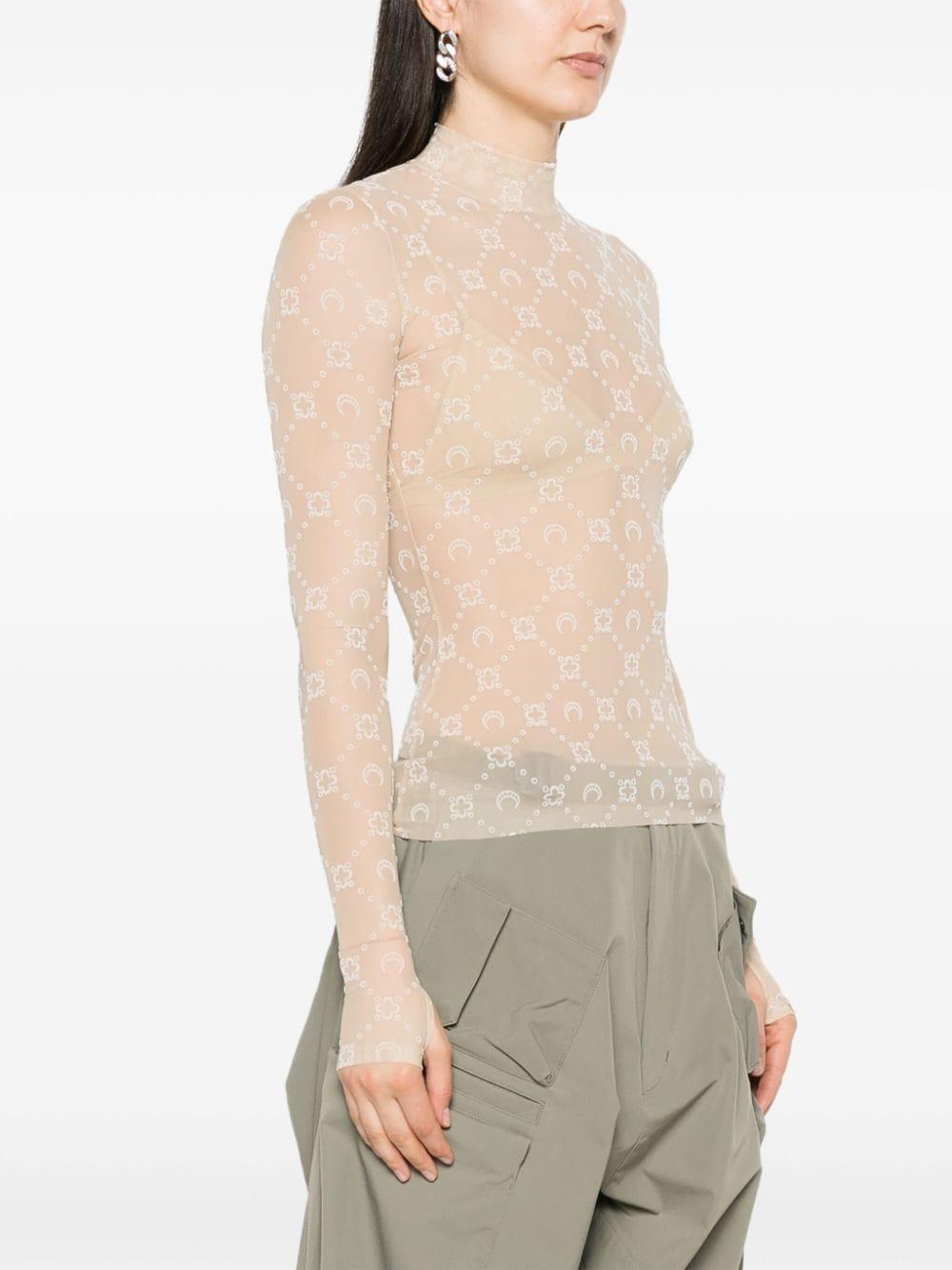 Neutral Moonogram Flock Mesh Top