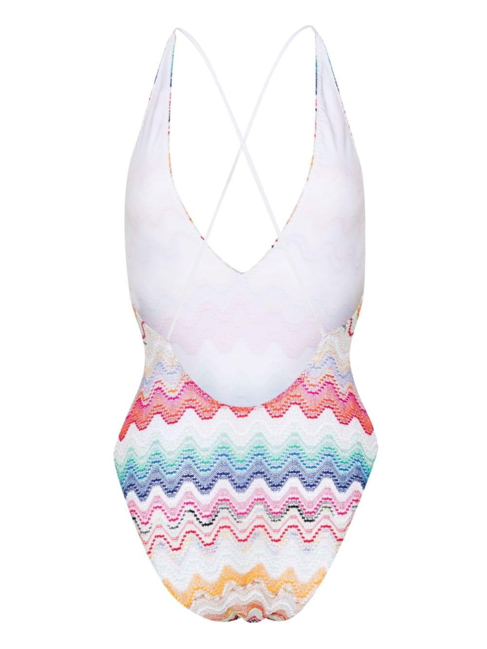 wave-pattern V-neck swimsuit