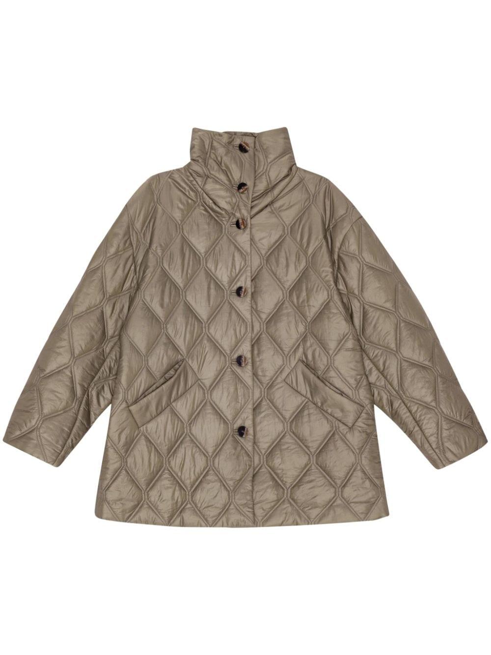 high-shine finish quilted jacket