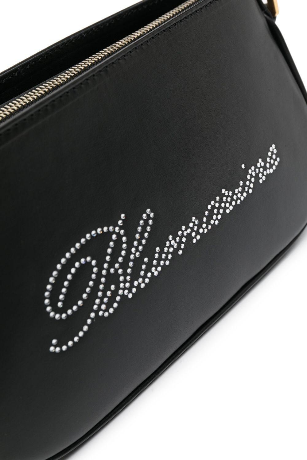 rhinestone-logo leather shoulder bag