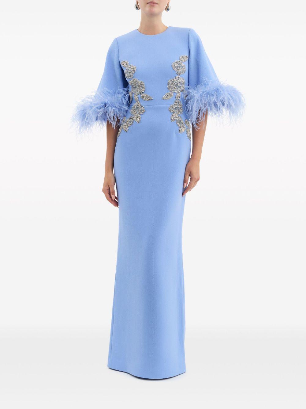 Juliana feather-cuff embroidered gown