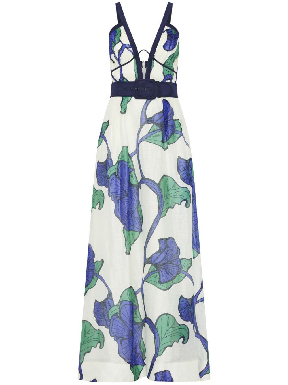 floral-print belted maxi dress