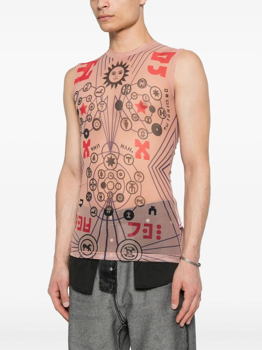 abstract-print mesh tank top