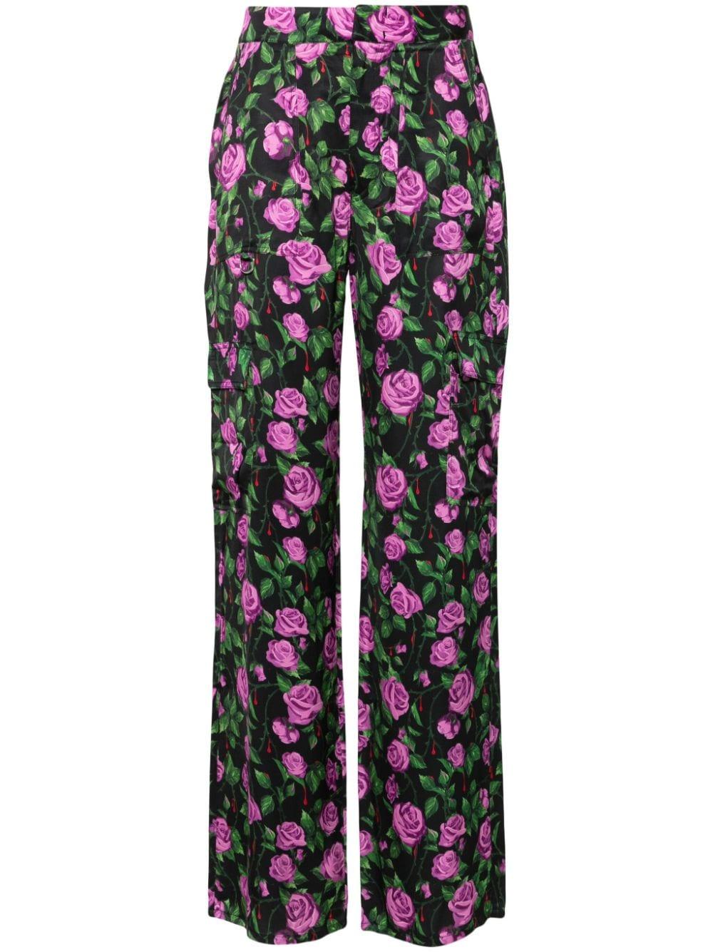 floral-print satin trousers