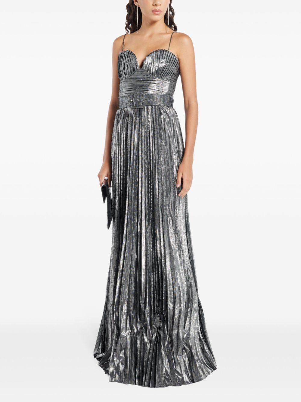 belted metallic gown