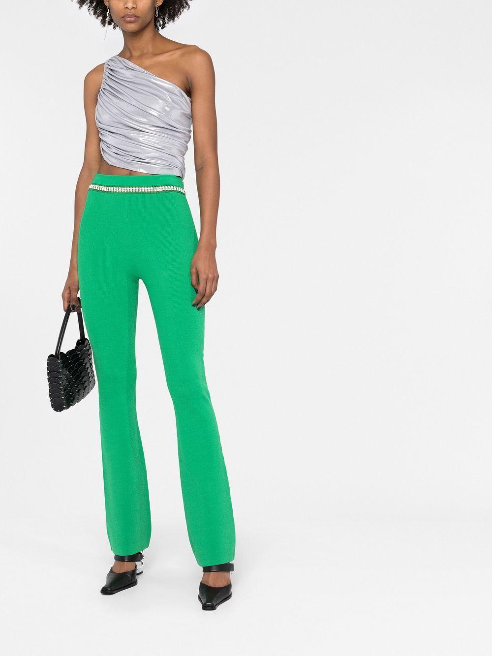 rhinestone-embellished ribbed-knit flared trousers