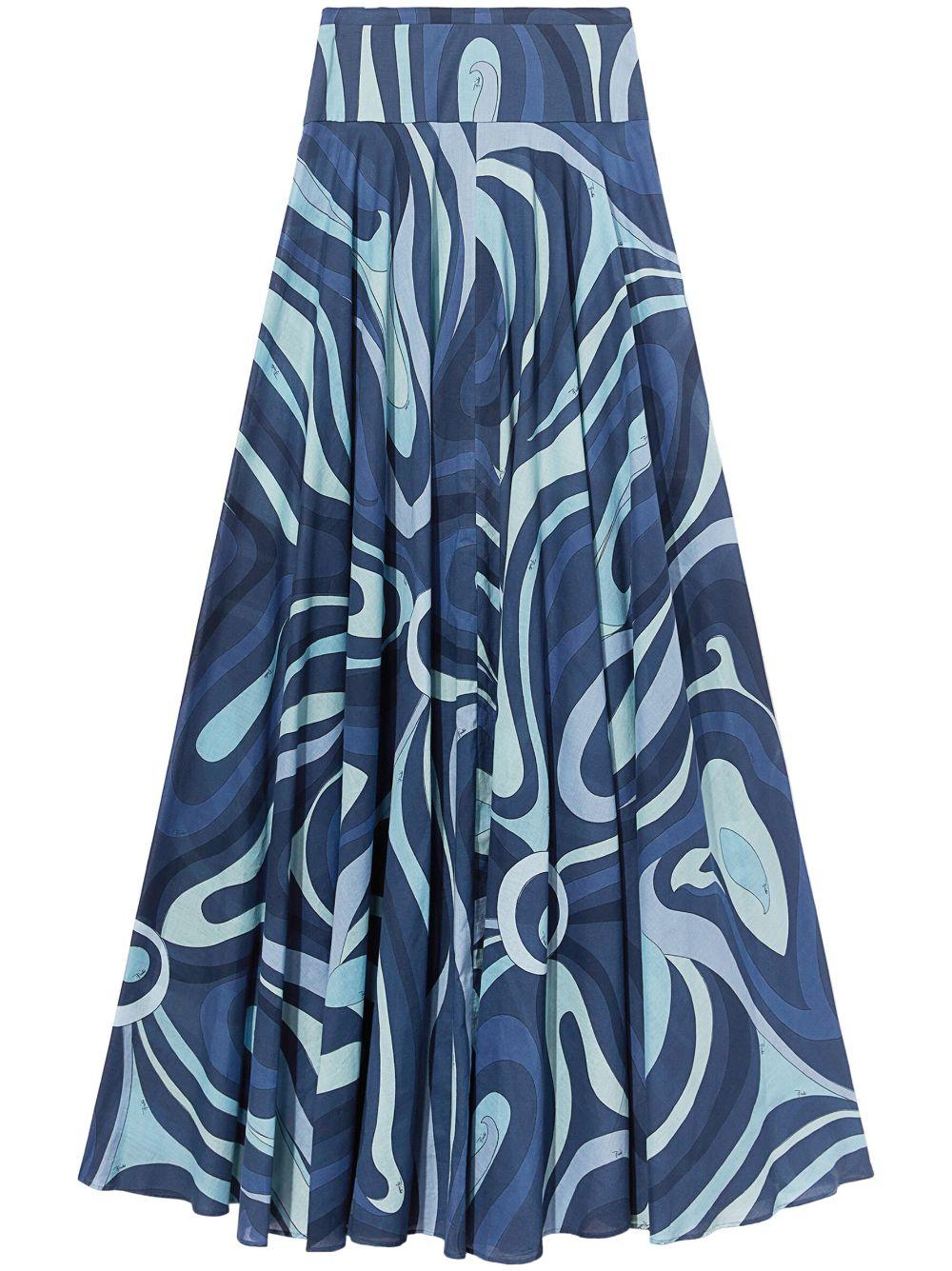 Marmo-print cotton maxi skirt