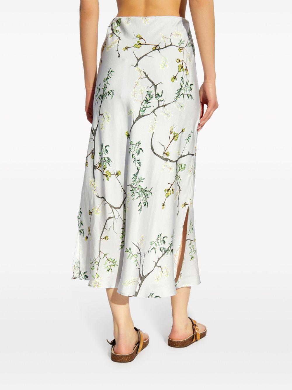 floral-print silk midi skirt