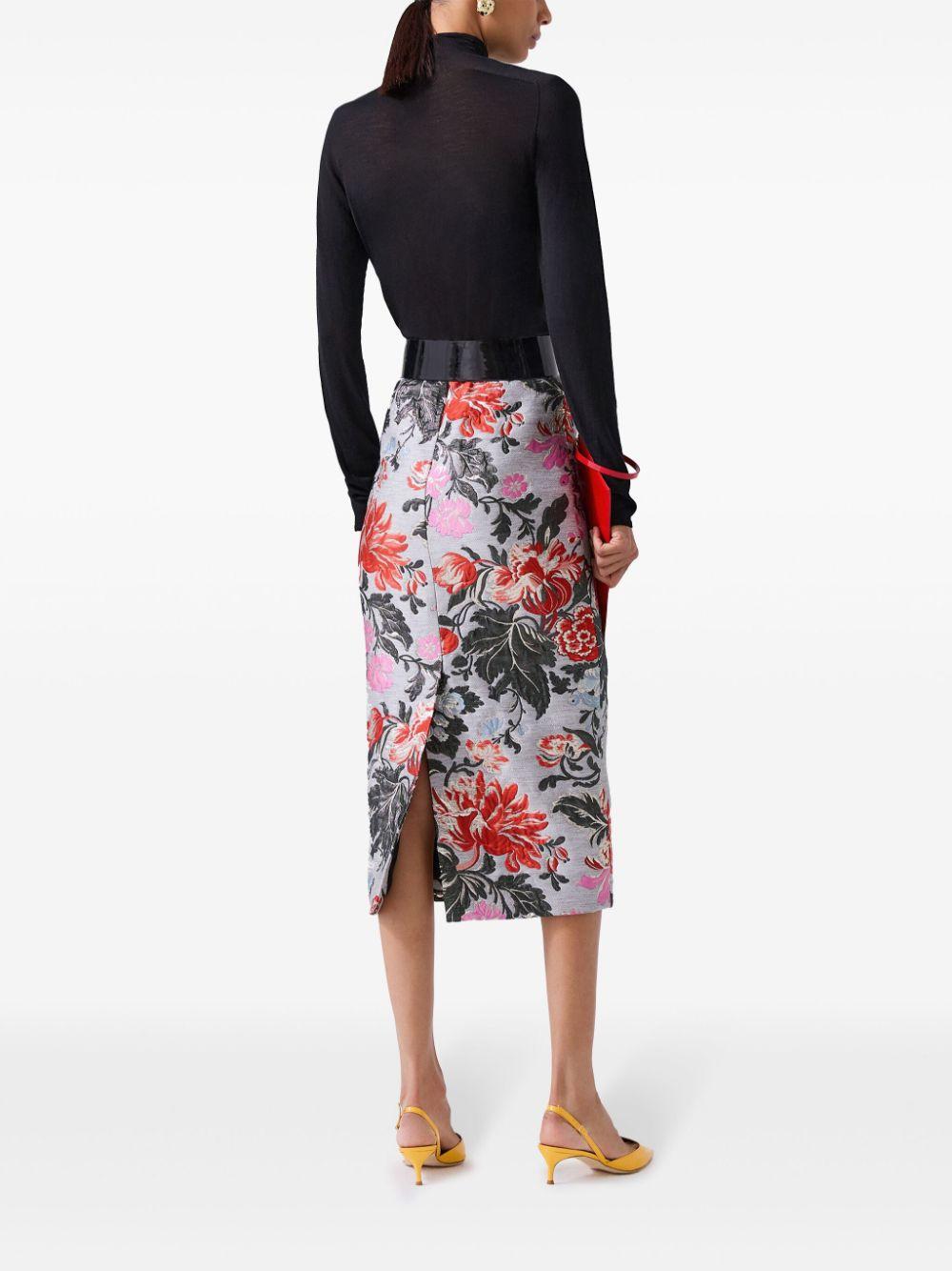 floral-jacquard midi skirt