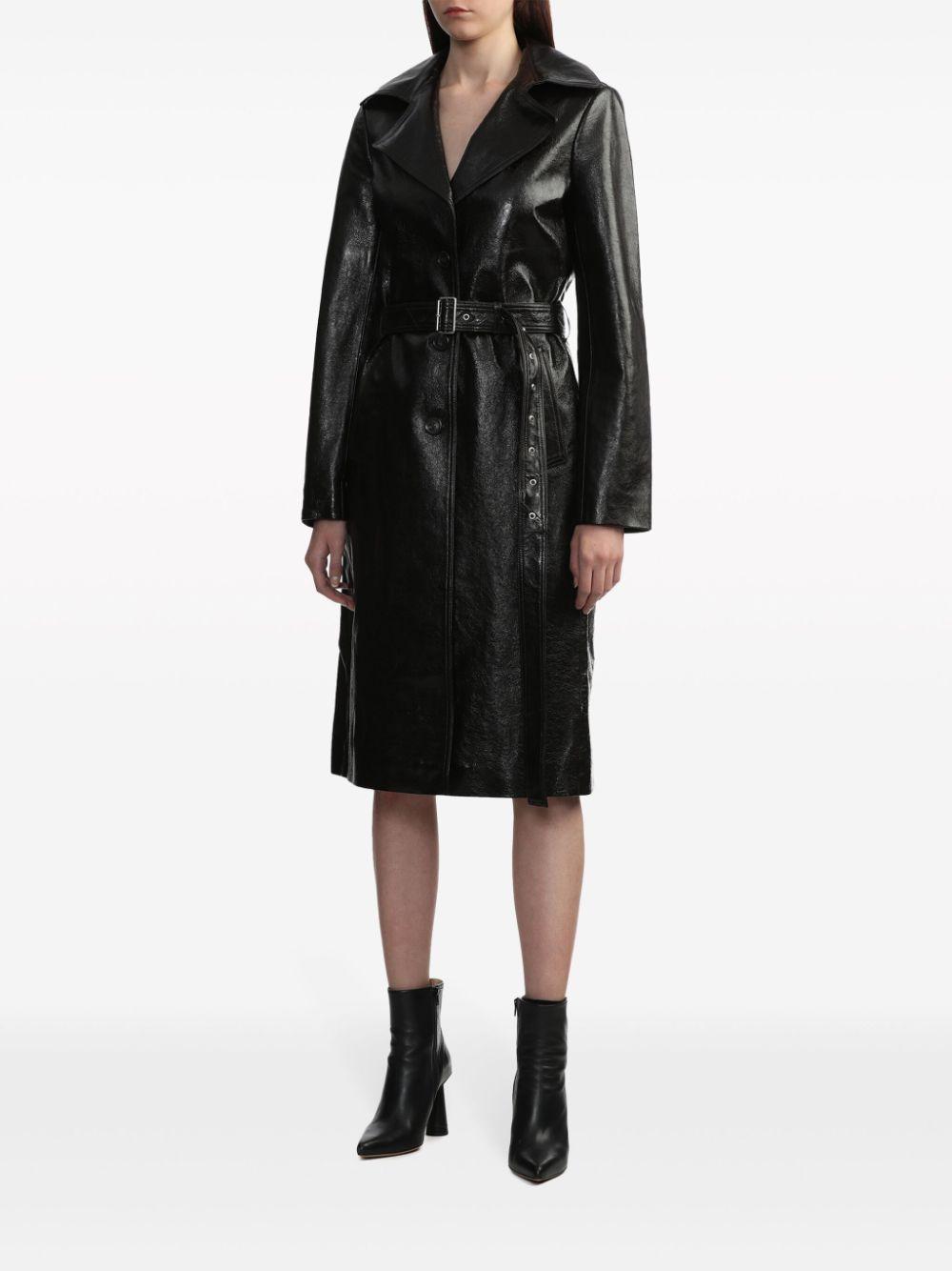 notched-lapels leather coat 