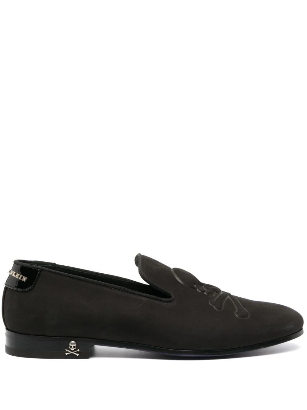 skull-embroidered suede loafers