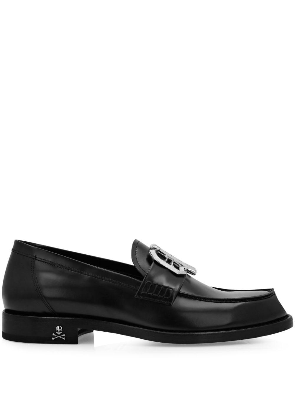 logo-plaque leather loafers