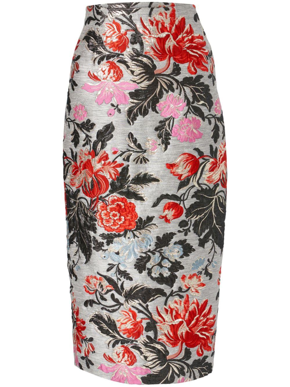 floral-jacquard midi skirt