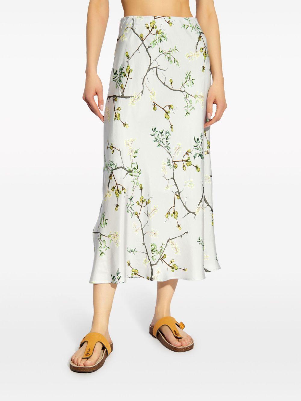 floral-print silk midi skirt