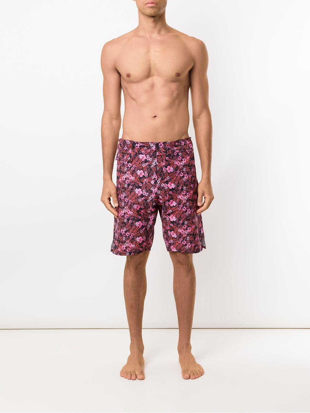 foliage and floral print swim short