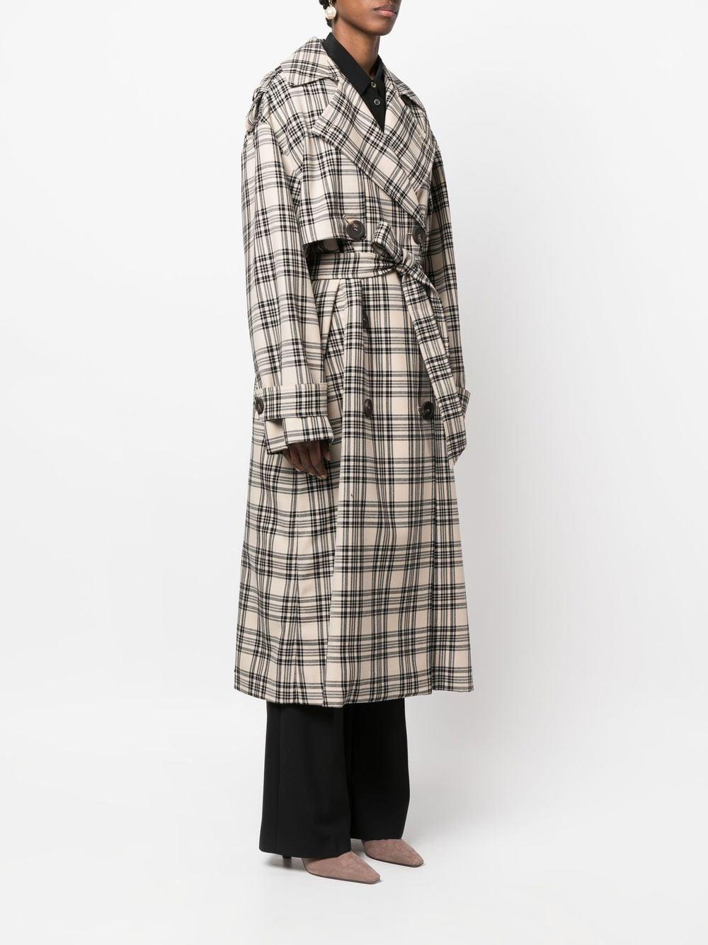 check-pattern belted coat