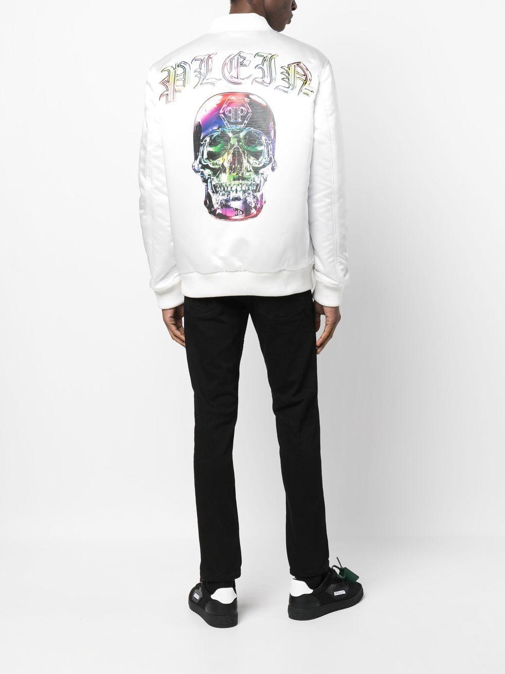 skull-print satin bomber jacket