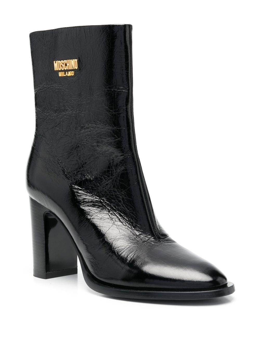 logo-plaque leather ankle boots