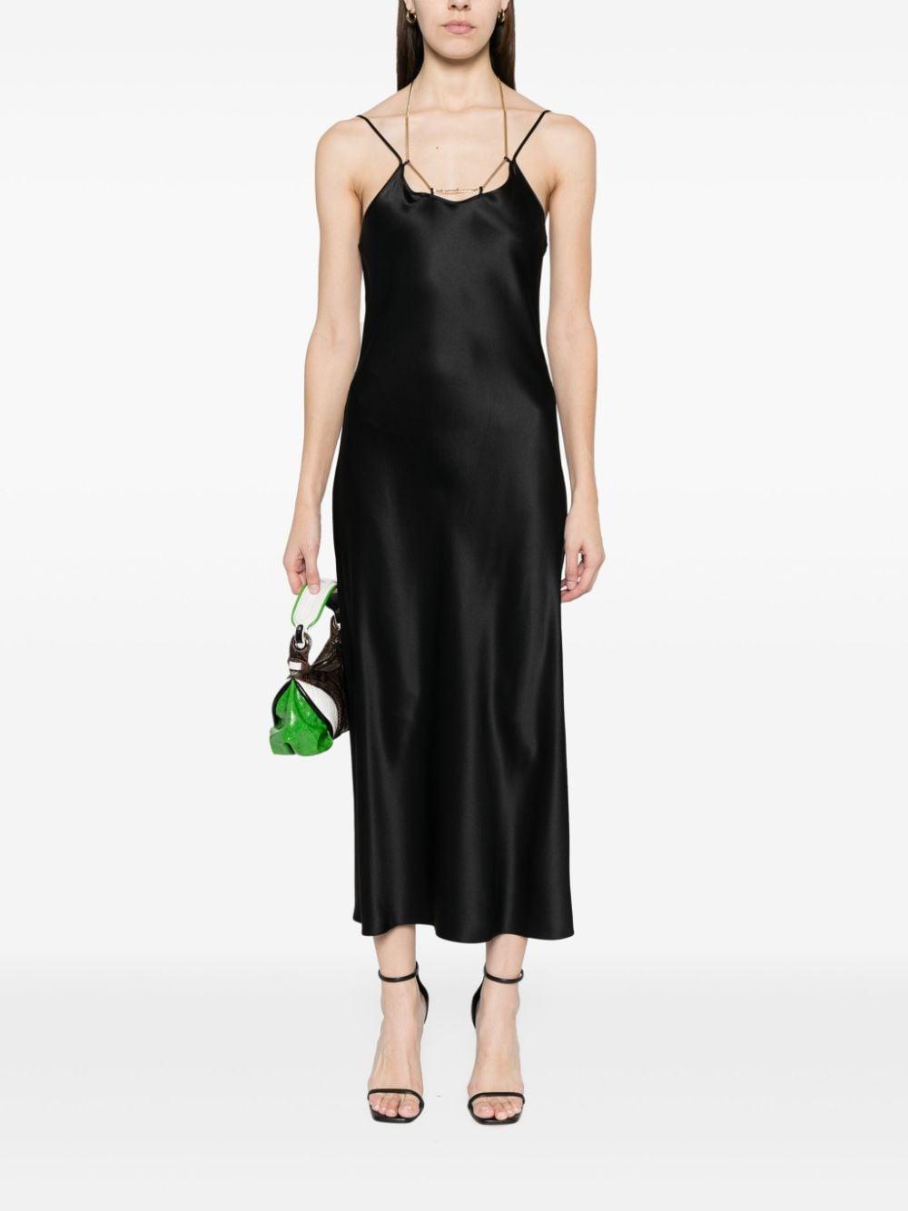 chain-strap silk midi dress